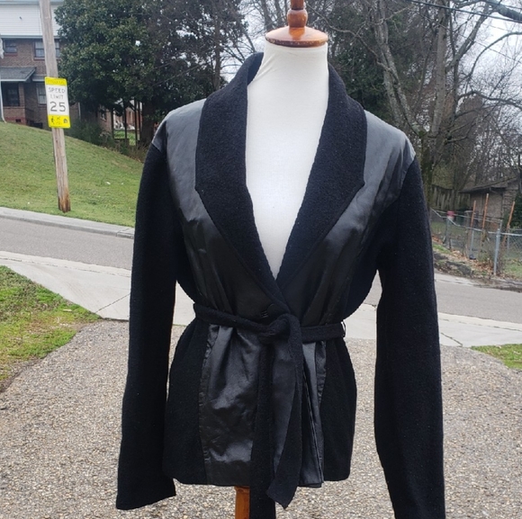 Vintage Wool and Leather Black Jacket - Picture 1 of 7